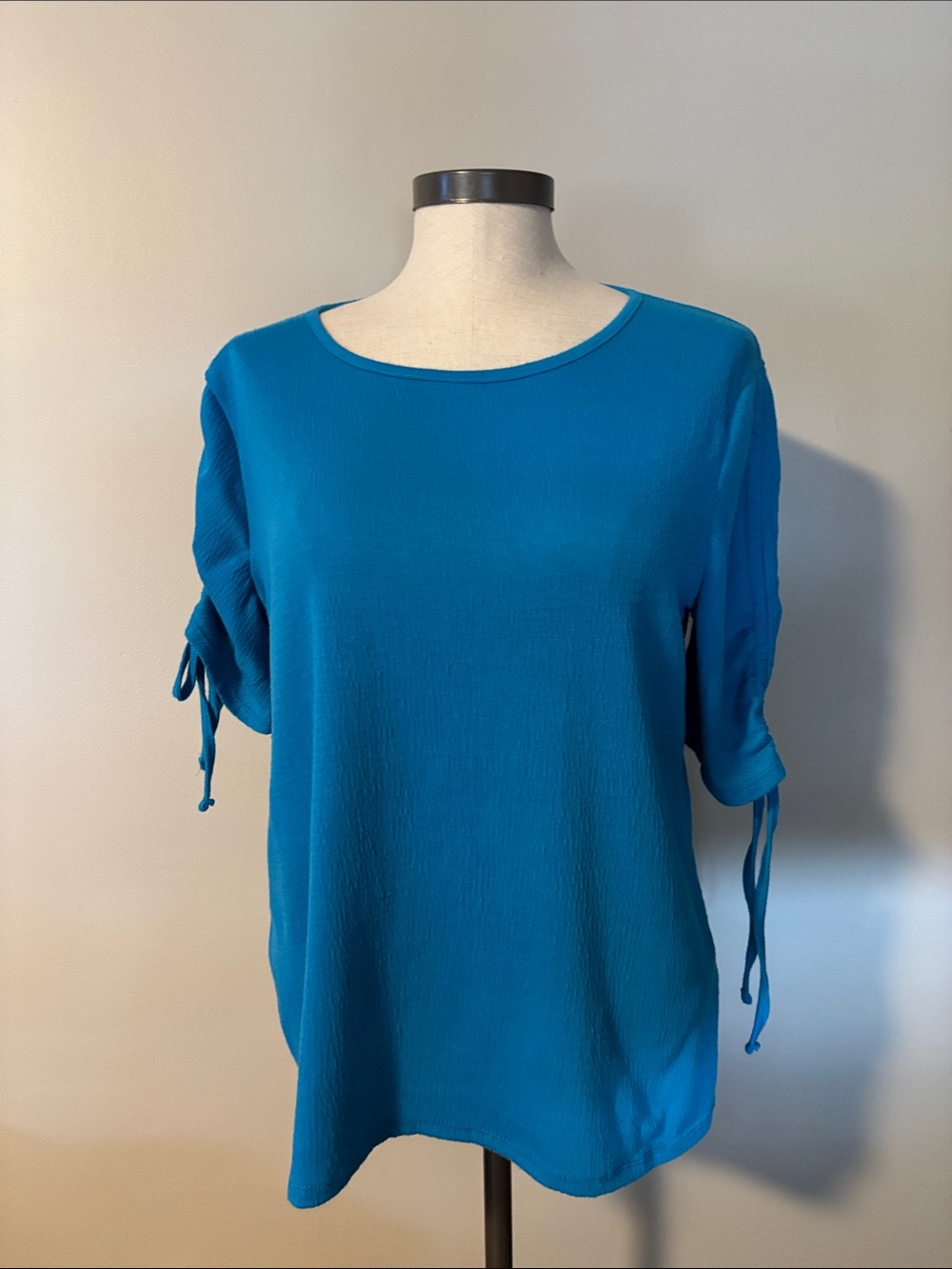 Women's Teal Short-Sleeve Tie-Sleeve Blouse